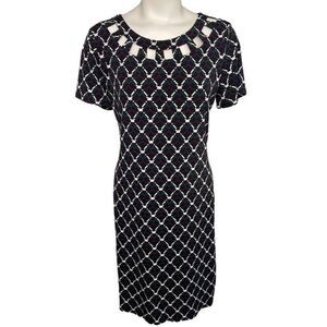 41 Hawthorn Black Ladder Neckline Stretch Knit Dress Sz Medium